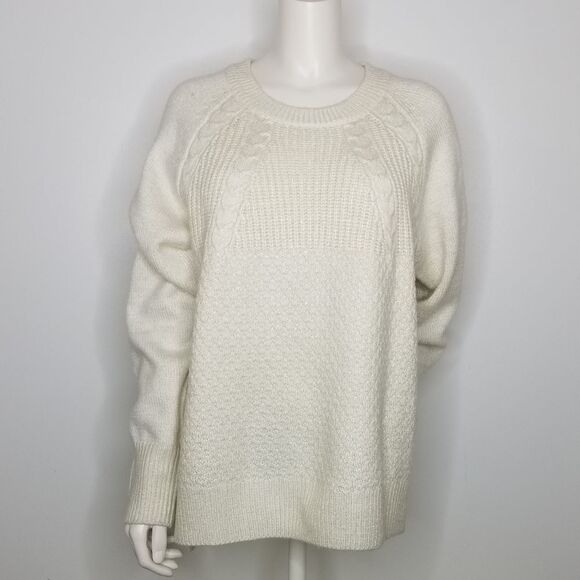 St. John’s Bay Beige Cream Gold Metallic Weave Crew Neck Cable Knit Sweater XL - Picture 9 of 9
